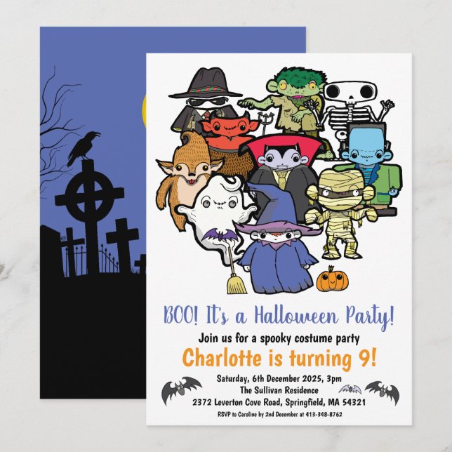 Kids Halloween Birthday Invitation (Front/Back)