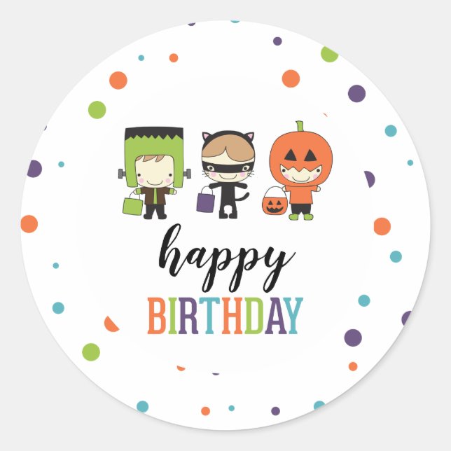 Kids Halloween Birthday Party Colourful Classic Round Sticker (Front)