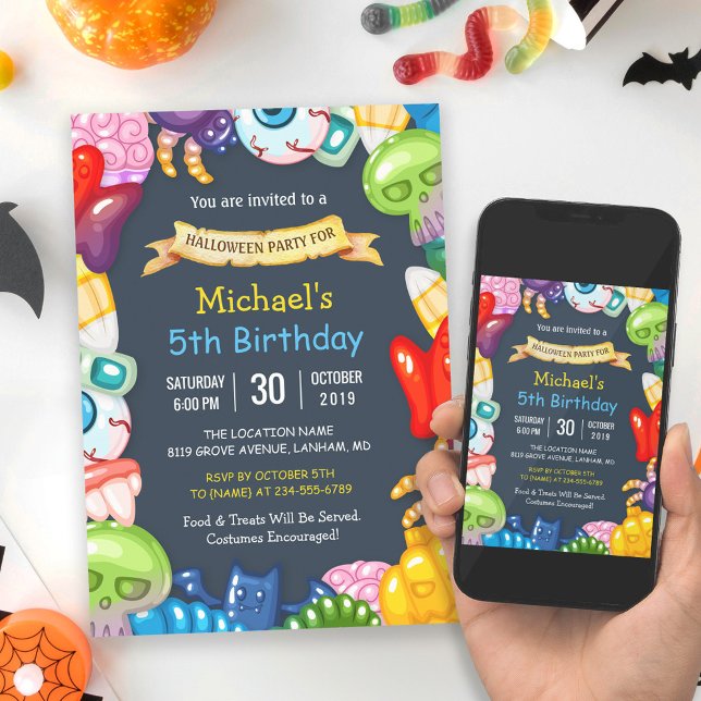 Kids Halloween Birthday Party Colourful Monsters Invitation (Perfect choice for a fun and entertaining costume party.)