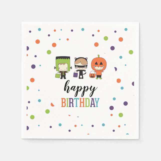 Kids Halloween Birthday Party Colourful Napkin (Front)