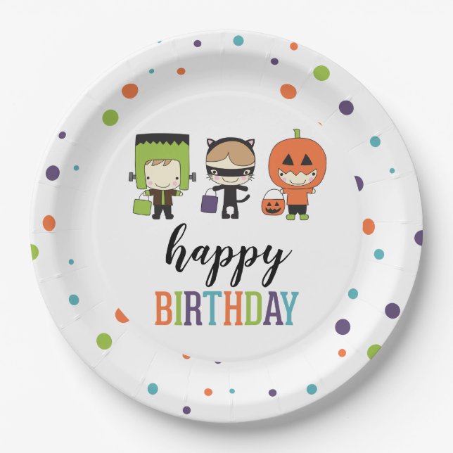 Kids Halloween Birthday Party Colourful Paper Plate (Front)