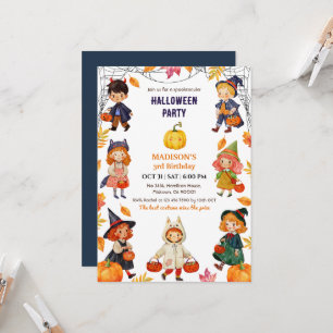 Kids Halloween Birthday Party Costume Pumpkin cute Invitation