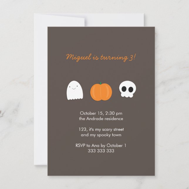 Kids Halloween Birthday Photo Skull Ghost Pumpkin Invitation (Front)