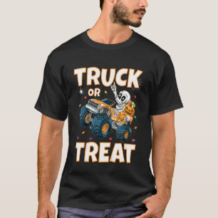 Kids Halloween Boys Monster Truck Skeleton Trick T-Shirt