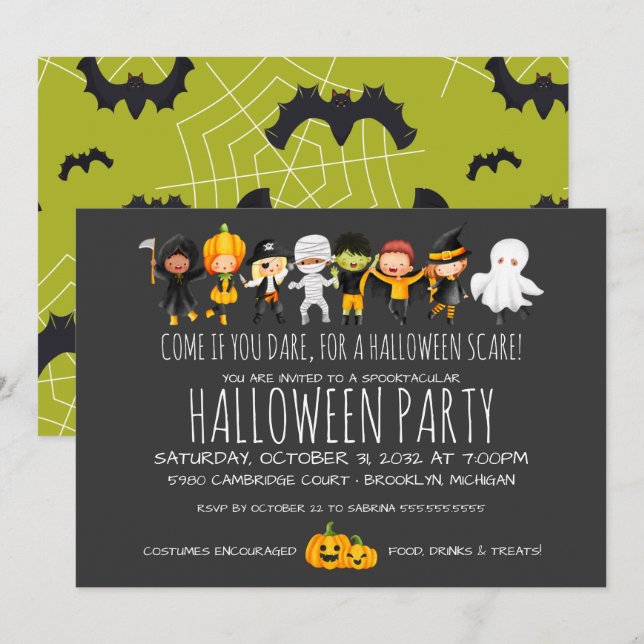 Kids Halloween Celebration Cute Costume Party Invitation (Front/Back)