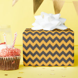 Kids Halloween Chevron Orange Black Wrapping Paper