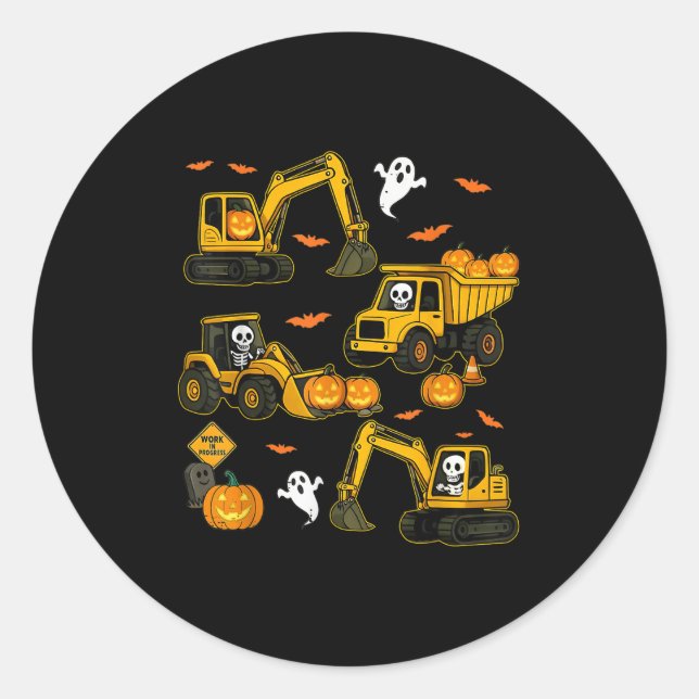Kids Halloween Construction Trucks Costume Toddler Classic Round Sticker (Front)