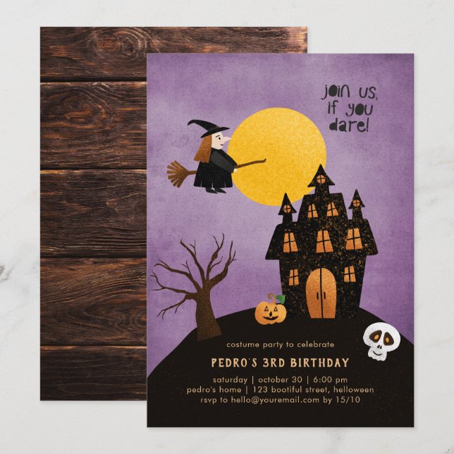 Kids Halloween Costume Birthday Party 3rd Simple Invitation (Front/Back)