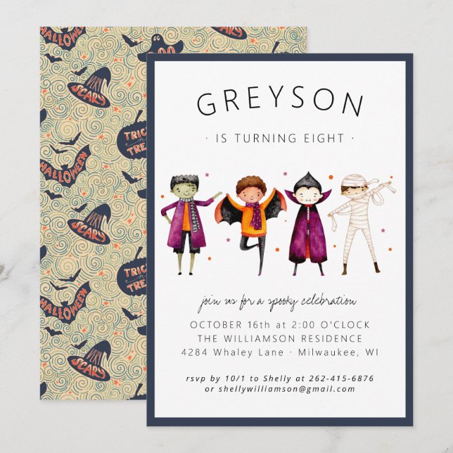 Kids Halloween Costume Birthday Party Invitation (Front/Back)