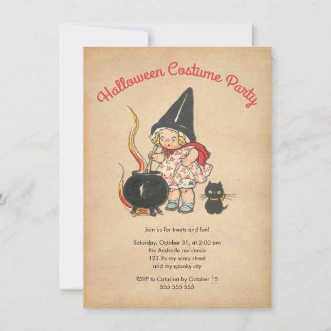 Kids Halloween Costume Party Cute Witchs Brew Cat Invitation (Front)