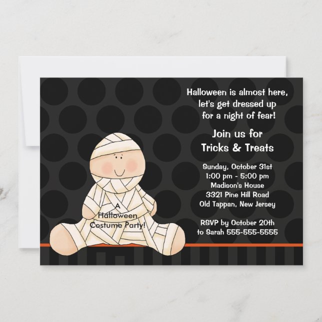 Kids Halloween Costume Party Invitation Cute Mummy (Front)