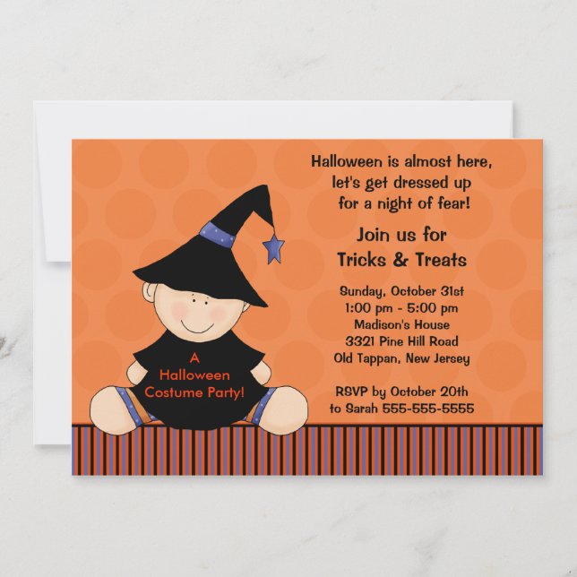 Kids Halloween Costume Party Invitation Cute Witch (Front)