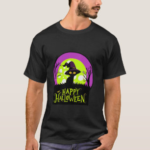 Kids Halloween Cute Black Cat Green Slime Moon T-Shirt