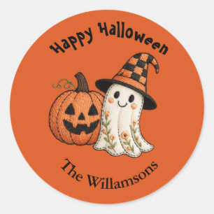 Kids Halloween Cute Ghost Pumpkin Classic Round Sticker
