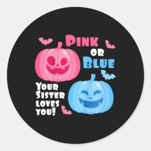 Kids Halloween Gender Reveal Your Sister Loves You Classic Round Sticker