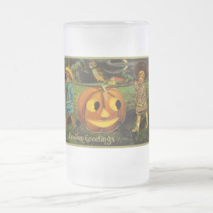 Kids Halloween Jack-o-Lantern Pumpkin Harvest  Frosted Glass Beer Mug