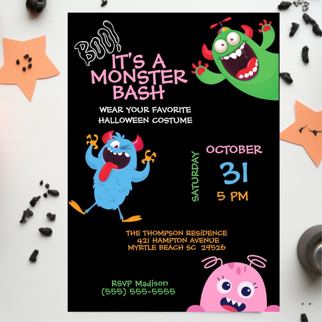 Kids Halloween Monster Mash Bash Party Invitation (Creator Uploaded)