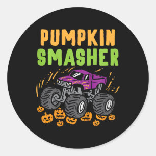 Kids Halloween Monster Truck Pumpkin Smasher Boys  Classic Round Sticker