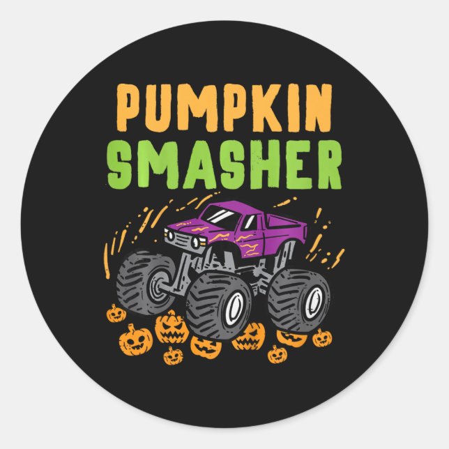 Kids Halloween Monster Truck Pumpkin Smasher Boys  Classic Round Sticker (Front)