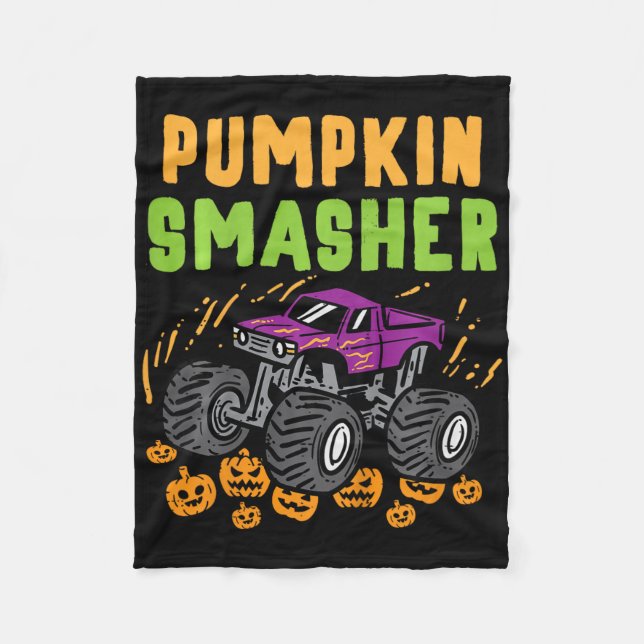 Kids Halloween Monster Truck Pumpkin Smasher Boys  Fleece Blanket (Front)