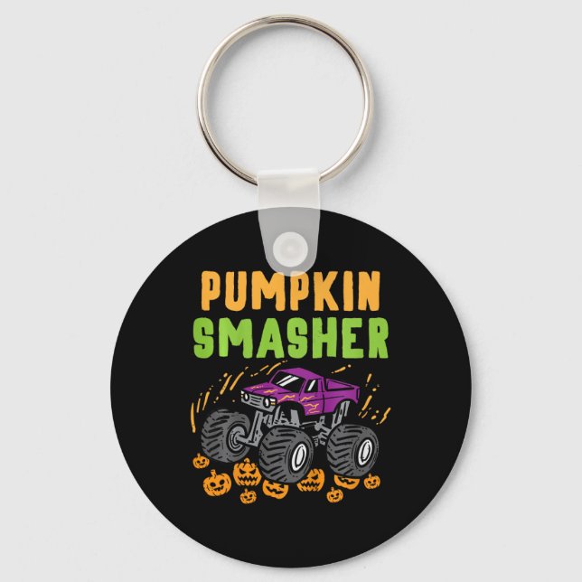 Kids Halloween Monster Truck Pumpkin Smasher Boys  Key Ring (Front)