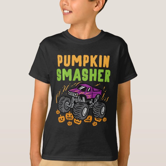 Kids Halloween Monster Truck Pumpkin Smasher Boys  T-Shirt (Front)
