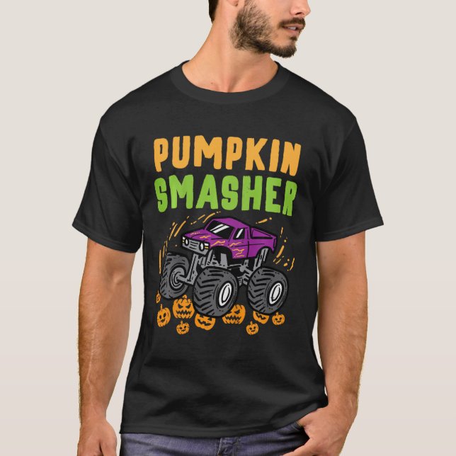Kids Halloween Monster Truck Pumpkin Smasher Boys  T-Shirt (Front)