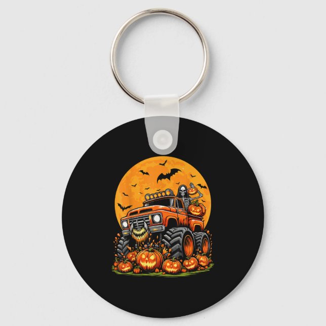 Kids Halloween Monster Truck Skeleton Pumpkin Boys Key Ring (Front)