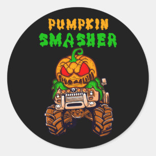 Kids Halloween Monster Trucks Pumpkin Smasher Jack Classic Round Sticker