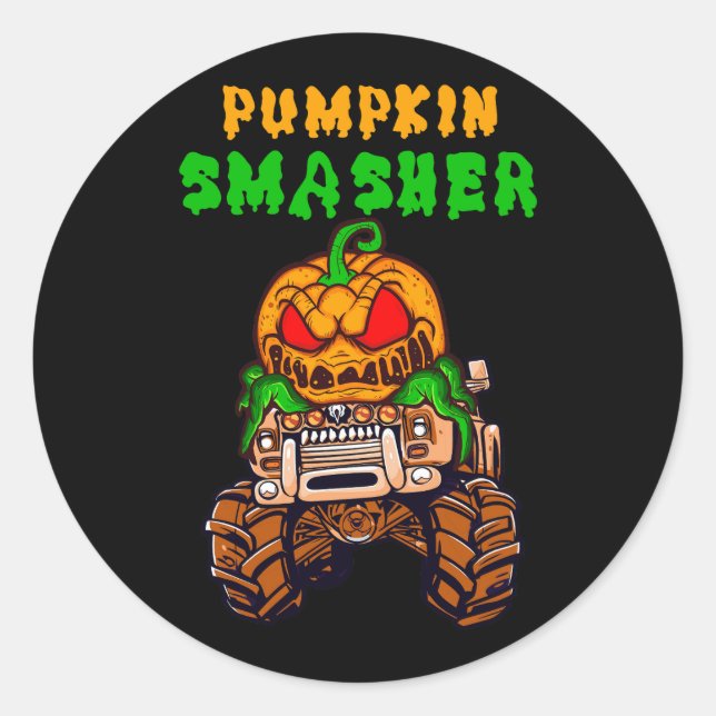 Kids Halloween Monster Trucks Pumpkin Smasher Jack Classic Round Sticker (Front)