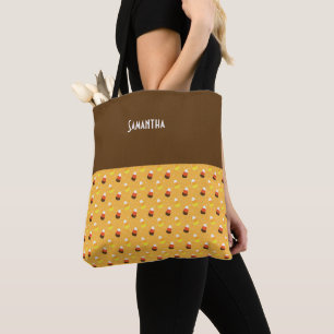Kids Halloween Orange Candy Corn Stars Name Tote Bag
