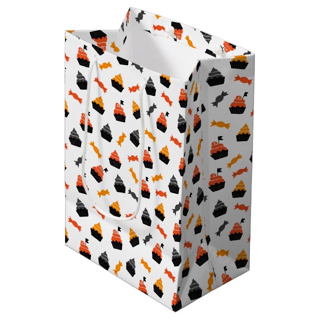 Kids Halloween Party Candy Cupcakes Medium Gift Bag (Front Angled)