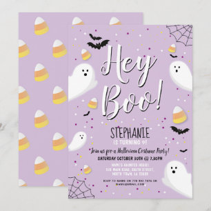 Kids Halloween Party Costume Hey Boo Ghost Purple Invitation