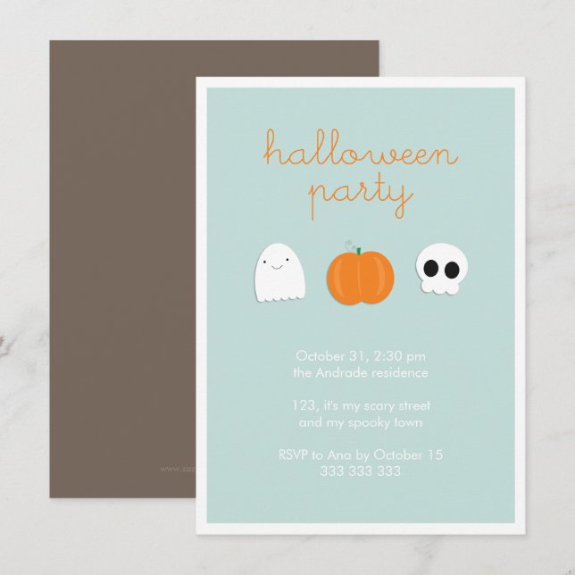 Kids Halloween Party Cute Skull Ghost Pumpkin Invitation (Front/Back)