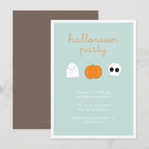 Kids Halloween Party Cute Skull Ghost Pumpkin Invitation