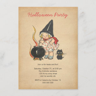 Kids Halloween Party Cute Witch's Brew Black Cat Invitation