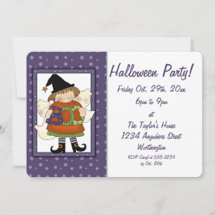 Kid's Halloween Party Invite Little Boo Witch 2
