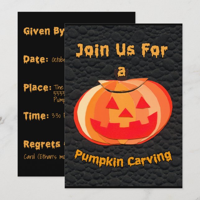 Kids Halloween Pumpkin Carving Party Invitation (Front/Back)