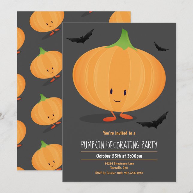 Kids Halloween Pumpkin Decorating Party Invitation (Front/Back)