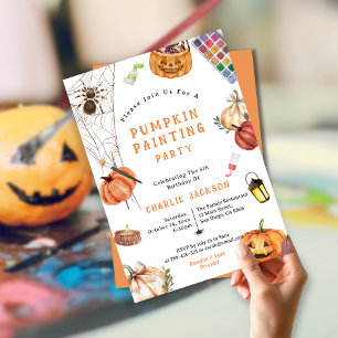 Kids Halloween Pumpkin Painting Birthday Party  Invitation