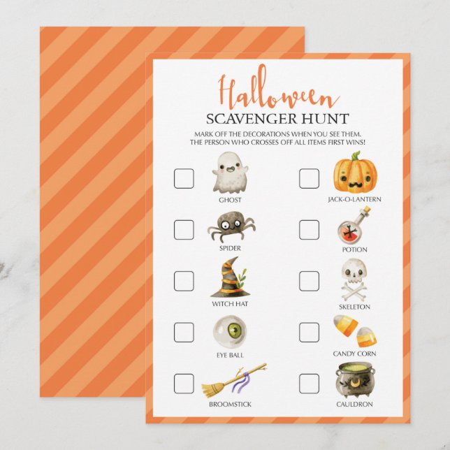 Kids Halloween Scavenger Hunt Game Cards (Front/Back)