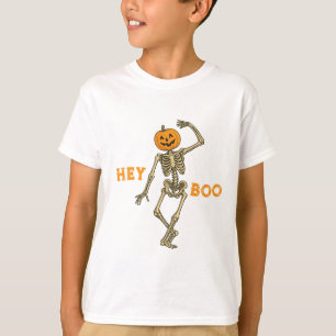Kids Halloween Skeleton Pumpkin Head "Hey Boo!" -  T-Shirt