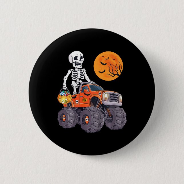 Kids Halloween Skeleton Riding Monster Truck Funny 6 Cm Round Badge (Front)