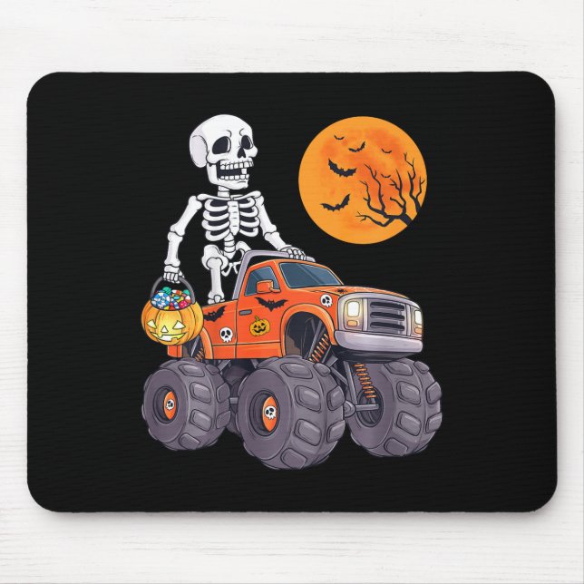 Kids Halloween Skeleton Riding Monster Truck Funny Mouse Mat (Front)