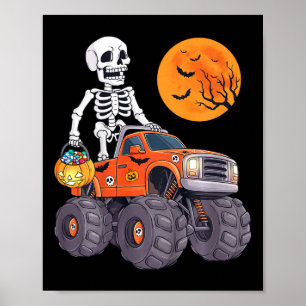 Kids Halloween Skeleton Riding Monster Truck Funny Poster