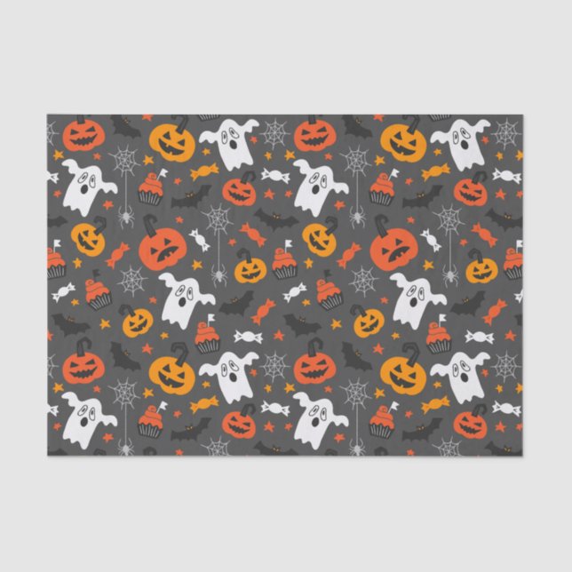 Kids Halloween Spider Webs Ghosts Cupcakes Pumpkin Tissue Paper (Front)