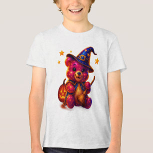 Kids Halloween Teddy Bear Witch  Tri-Blend Shirt