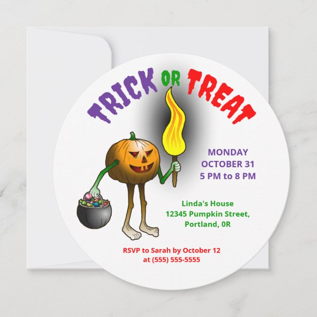 Kids Halloween Trick or Treat Party Invitation (Front)