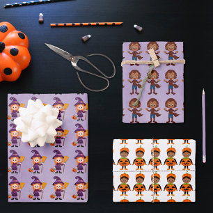 Kids’ Halloween Witch, Werewolf, Pumpkin Wrapping Paper Sheet