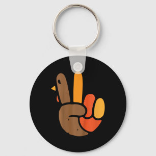 Kids Hand Peace Sign Thanksgiving Day Cool Symbol Key Ring